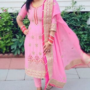 Pink & Hot Pink Combo Gotta Patti Pant Style Suit